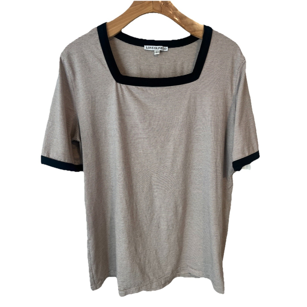 Love Olive Co Striped T-Shirt Womens Size Large Beige Black